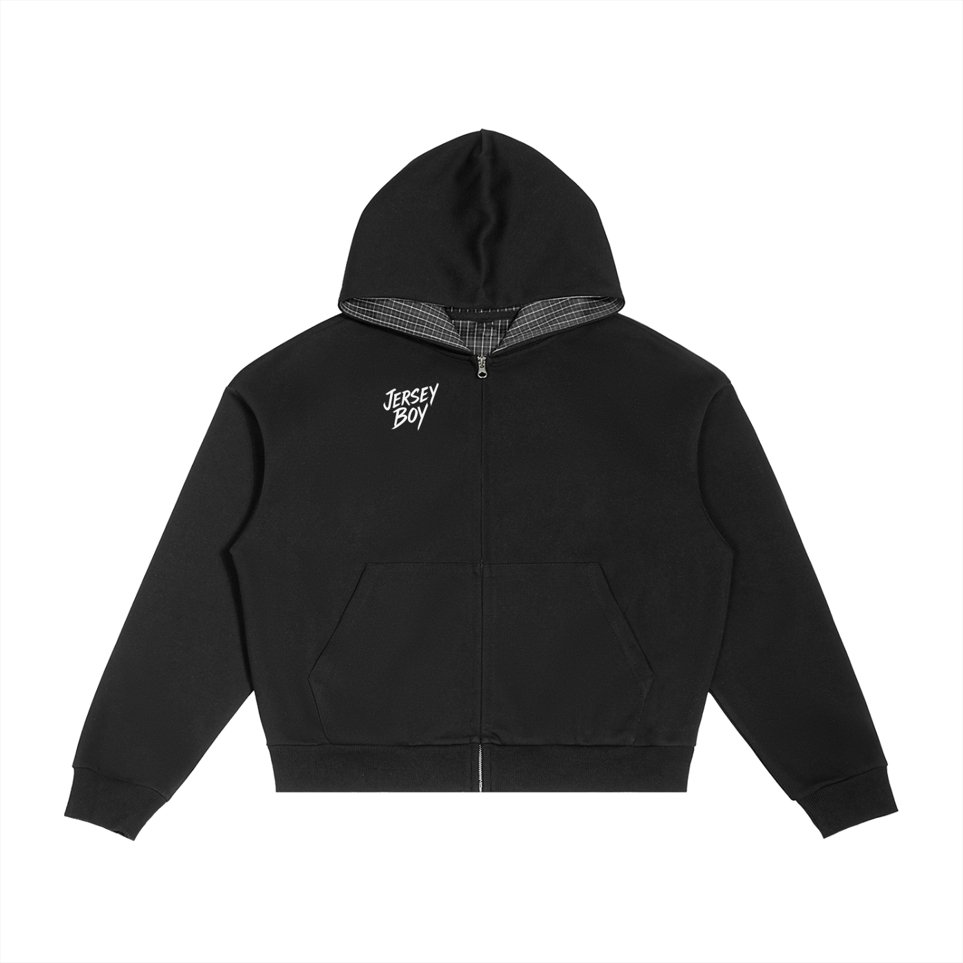 Contrast Plaid Boxy Zip Hoodie