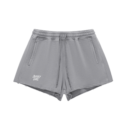 Snow Washed Raw Edge Drawstring Shorts