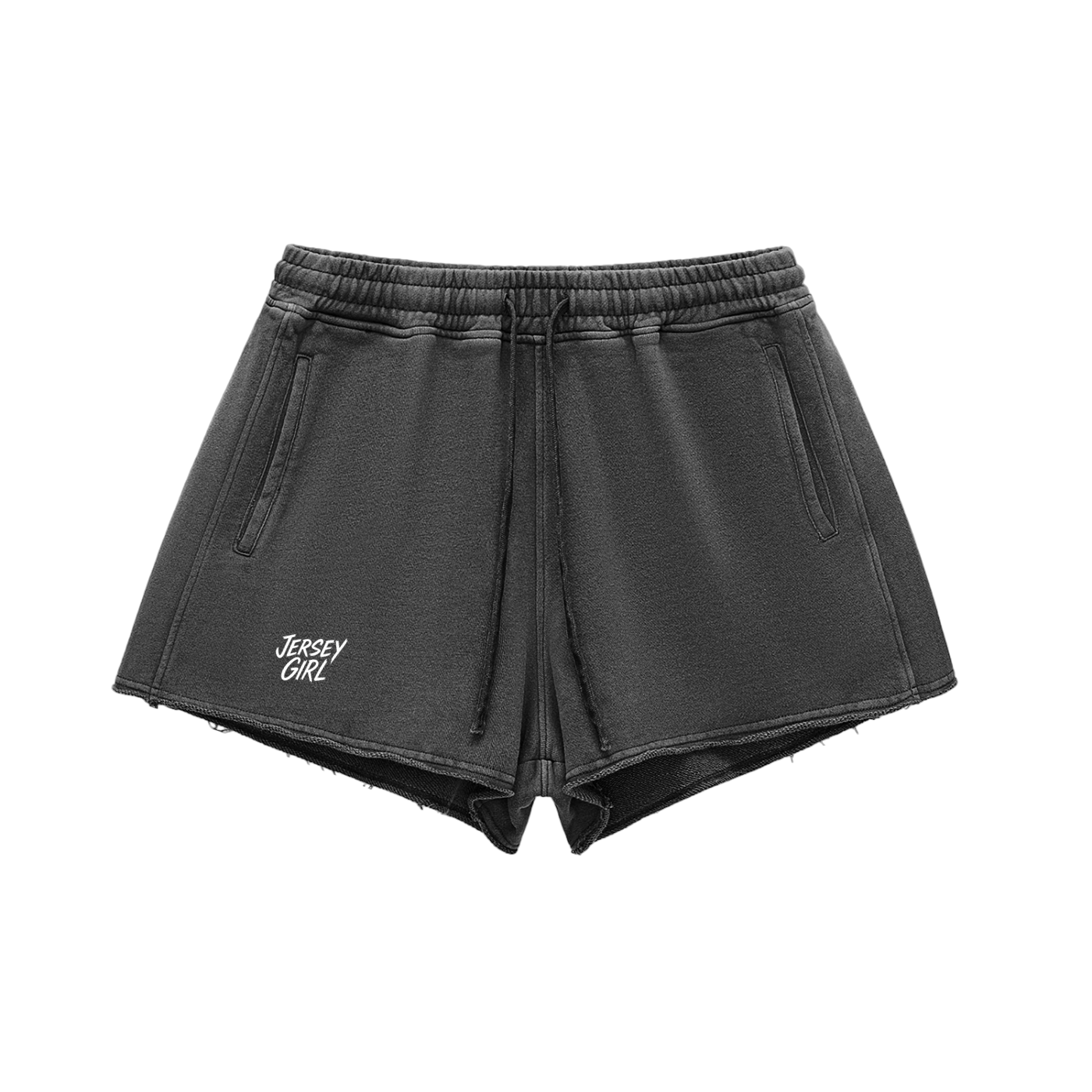 Snow Washed Raw Edge Drawstring Shorts