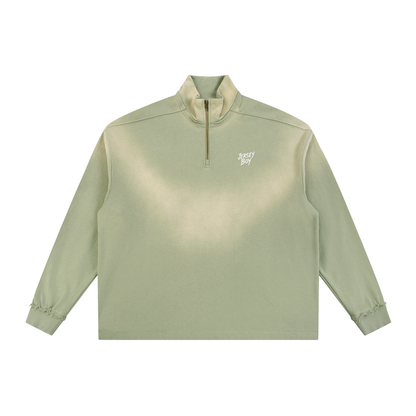 Sun Fade Raw Edge Quarter-Zip Sweatshirt
