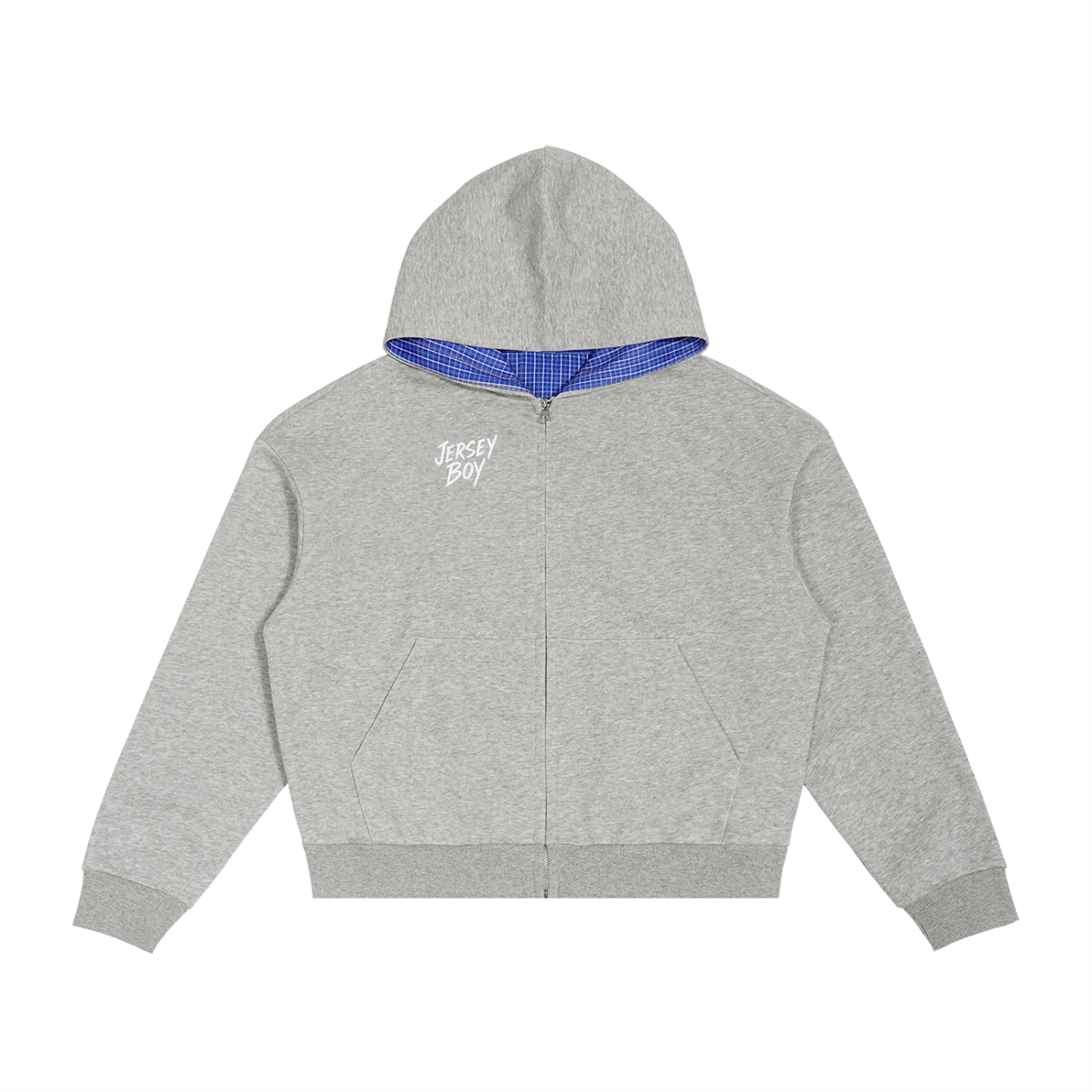 Contrast Plaid Boxy Zip Hoodie