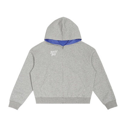 Contrast Plaid Boxy Zip Hoodie