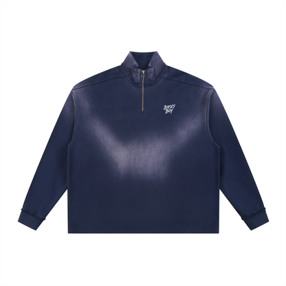 Sun Fade Raw Edge Quarter-Zip Sweatshirt