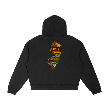 Contrast Plaid Boxy Zip Hoodie